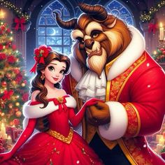 the beauty and the beast are dressed up for christmas