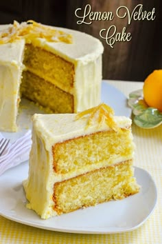 a slice of cake on a plate next to the rest of the cake