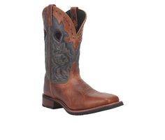 Leather upper, Pull on entry,1\ heel, Broad Square toe, Removable anti-bacterial insole, Cowboy Approved outsole, Two-toned detail | Men's Laredo Western Boots Ross Cowboy Boots in Tan/Blue Size 13 Cowboy Boots Mens, Mens Winter Boots, Mens Snow Boots, Mens Leather Boots, Leather Cowboy Boots, Shoe Carnival, On The Farm, Mens Shoes Boots, Leather Collar