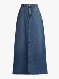 Denim Maxi Skeptic? Let These Celebrities Show You the Light | Vogue Long Denim Skirt Outfit, Womens Skirt Outfits, Patchwork Denim Skirt, Neat Casual Outfits, Long Jean Skirt, Free People Maxi, Hadid Sisters