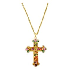 Stunning golden pendant rope necklace from Kenneth Jay Lane! The large statement cross is decorated with colorful crystals Necklace is 27.5 inches around. Marks: KJL Long Cross Necklace, Cross Accessories, Apple Watch Bands Fashion, Golden Pendant, Colorful Crystals, Crystals Necklace, Jewelry Accessories Ideas, Gold Cross Necklace, Gold Cross Pendant