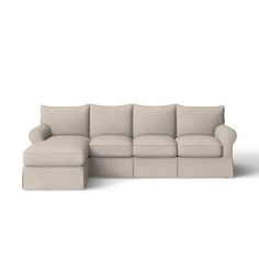 a white couch and ottoman sitting next to each other on a white background with no one in it