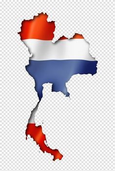 the map of thailand with flag colors and shadow on transparent background, it is easy to see