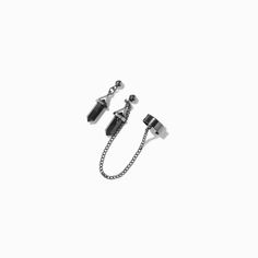 This connector earring set gives you crystal-inspired style. The hematite-tone mystical gem earrings can be worn in each ear or doubled up if you have multiple piercings. A chain connects one of the earrings to a plain cuff that can be easily clipped to your ear cartilage.Finish: Hematite-toneClosure: Post back, Cuff Material: Metal - Claire's Hematite Black Mystical Gem Cuff Connector Drop Earrings Multiple Piercings, Gem Earrings, Fashionable Jewelry, Jewelry And Accessories, Metal Style, Cute Jewelry, Bridal Accessories, Earring Set, Ear Cuff