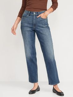 High-Waisted Wow Loose Jeans for Women | Old Navy Loose Jeans, Black Denim Jeans, Old Navy Jeans, Petite Jeans, Petite Women, Navy Jeans, Belly Button, Recycled Cotton, Distressed Jeans