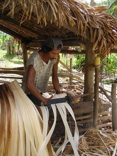 a man sitting on top of a horse in front of a straw hut with thatched roof