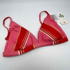 New With Tags Billabong Pink And Red Striped Swim Bikini Top. Size Large. From A Smoke Free Home. Ad1381 Red Triangle Top Swimwear For Summer, Red Seamless Swimwear For Sunbathing, Red Beachwear Swimwear, Bra-friendly, Red Bra-friendly Swimwear For Beach, Red Bra-friendly Swimwear For Beach Party, Vacation Swimwear Red Bra Friendly, Red Swimwear, Bra-friendly For Sunbathing, Red Bra-friendly Swimwear For Vacation, Red Seamless Swimwear For Summer