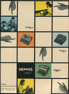 an advertisement for the hermans featuring hands and typewriters