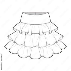 a drawing of a skirt with ruffles on the bottom, and one side