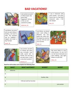 the worksheet for bad vacations is shown in red and green, with instructions to