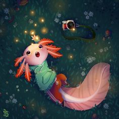 Axolotl Art, The Art Showcase, Character Design Challenge, Pathfinder Character, Animals Illustration, Art Showcase, Cute Kawaii Animals, Pinturas Disney