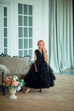 Black tulle flower girl dress for unforgettable moments! I can make this dress for you in any color. We are glad to welcome you in our atelier! It is personally sewn by our seamstress on professional and modern equipment. We guarantee very high quality of sewing. We take into account all of your wishes when we craft our designs. They will fit and look much better than even the most expensive dresses bought in a boutique. The seamstress will work closely with you in order to achieve the exact loo Toddler Tulle Dress, Black Flower Girl, Most Expensive Dress, Vintage Outfit Inspiration, Black Flower Girl Dress, Dress For Photoshoot, Black Tulle Dress, Expensive Dresses, Party Dress Black