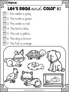 an animal themed worksheet with the words let's read and color on it