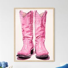 Pair Of Pink Cowboy Boots Art Print Default Title Cowboy Boots Art, Boots Art, Pink Cowboy Boots, Pink Cowboy, Human Leg, Outdoor Environment, Rubber Boot, Metallic Prints, Intricate Designs