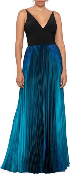 Betsy & Adam Ombré Pleated Gown | Nordstrom Sophie Long, Petite Gowns, Ombre Gown, Petite Maxi Dress, Pleated Gown, Maxi Dress Collection, Ombre Dress, Grey Ombre, Sleeveless Gown