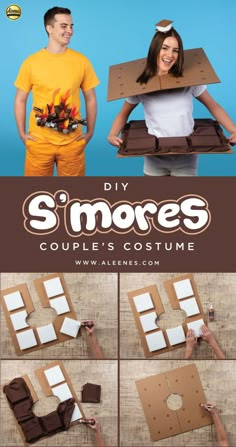 a collage of photos showing how to make a diy s'mores costume