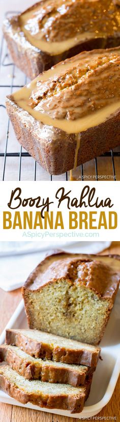 banana bread with peanut butter drizzled on top