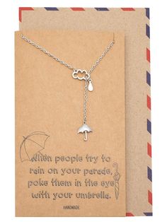 PRICES MAY VARY. Cloud Rain and Umbrella Charms Pendant: Our lariat necklace features adorable charms including a cloud, raindrops, and an umbrella, evoking the whimsical imagery of a rainy day. Crafted with attention to detail, these charms add a playful and charming touch to the necklace, making it a delightful accessory. Funny Greeting Card: Each necklace comes with a funny greeting card, adding an extra layer of humor and personalization to the gift-giving experience. The card features witty Cloud Rain, Charms Necklace, Best Friend Jewelry, Inspirational Jewelry, Pewter Pendant, Funny Greetings, Birthday Gifts For Best Friend, Funny Greeting Cards, Minimalist Gifts