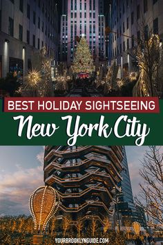 Best christmas lights in NYC including Rockefeller Center Christmas Tree, christmas lights at Hudson Yards, and more Nyc Christmas Bucket List, Nyc At Christmas, Rockefeller Christmas Tree, Nyc Sightseeing, Dyker Heights, Christmas Light Tour, Nyc Itinerary