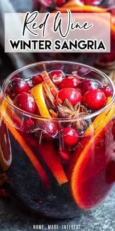 red wine winter sangria with oranges and cranberries