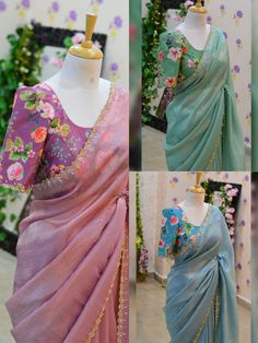 Saree Models Latest, Freshers Dress, Organza Saree Blouse Designs Latest, Normal Saree, Red Blouse Design, Saree Ideas, Simple Frock Design, Blouses Designs, Simple Saree Designs