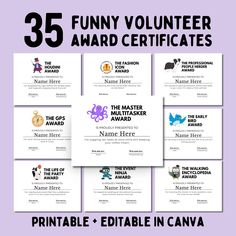 the 25 funny volunteer award certificates are on display