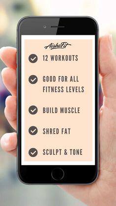 a person holding up a cell phone with the text 12 workouts on it