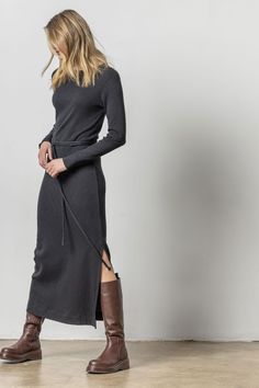 In a slightly heavier cotton slub fabric, this long sleeve crewneck dress is sleek and modern. With a straight column shape and double wrap belt, this dress can be worn with sneakers or dressed up with a slingback. We added a touch of Lycra for the perfect amount of stretch. Double Wrap Belt, Icon Shoes, Wrap Belt, Column Dress, Crewneck Dress, Belted Dress, Denim Shop, Hat Hairstyles, Tee Shop