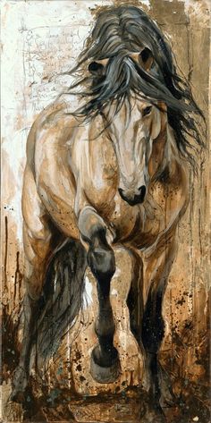 a painting of a horse with long hair