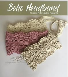 two crochet headbands on top of each other with the words bollo headband