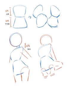 the steps to draw a woman's body in three different positions, including sitting and standing