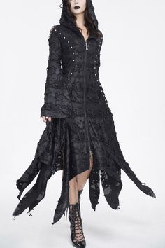 Fabric: Polyester, Cotton, Spandex Color: Black Sleeve Length: Long Sleeves Sleeve Shape: Trumpet Sleeves Feature: Irregular, Hooded Style: Gothic Clothing Type: Dress Include: Dress*1 (Any of the accessory is not included.) Size Length (in) Bust (in) Waist (in) Sleeve (in) XS 57.5 30.7 26.8 22.4 S 57.9 32.7 28.7 22.6 M 58.3 34.6 30.7 22.8 L 58.7 36.6 32.7 23 XL 59.1 38.6 34.6 23.2 2XL 59.4 40.6 36.6 23.4 3XL 59.8 42.5 38.6 23.6 Size Length (cm) Bust (cm) Waist (cm) Sleeve (cm) XS 146 78 68 57 S 147 83 73 57.5 M 148 88 78 58 L 149 93 83 58.5 XL 150 98 88 59 2XL 151 103 93 59.5 3XL 152 108 98 60 Lip Service Dress, Prarie Dress, Dress With Hood, Dress Bell Sleeves, Chevron Skirt, Trumpet Sleeves, Punk Dress, Plus Size Sleepwear, Trumpet Sleeve