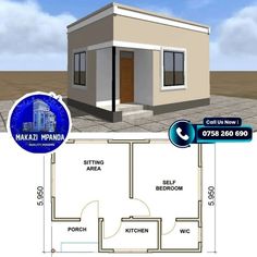 the floor plan for a small house with one bedroom and an attached bathroom, is shown