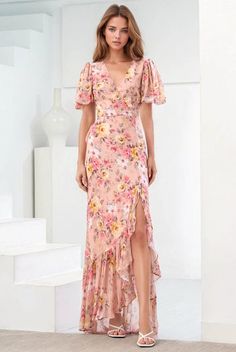 JENNY MAXI DRESS Floral Summer Dress Long, Chinese Fancy Dress, Maxi Floral Dress, Floral Bridesmaid Dresses, Pink Floral Maxi Dress, Yumi Kim, Guest Attire, Romantic Design, Puffy Sleeves