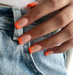 Orange Summer Nails Square, Nude And Orange Nail Designs, Bright Coral Nails Design, Orange And White Nail Designs, Neon Orange Acrylic Nails, Orange French Tip, Gold Gel Nails, Orange Acrylic Nails, Coral Nails