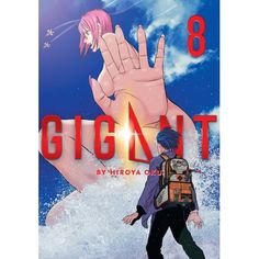 an anime character with pink hair is standing in front of the sky and holding his hand up