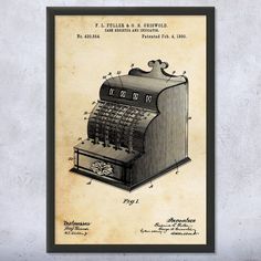 an old fashioned cash register is shown in this vintage poster, with the words frame optional on it