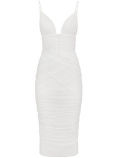 Dolce & Gabbana Draped Tulle Midi Dress - Farfetch White V Neck Dress, Tulle Midi Dress, Midi Dress White, Dolce Gabbana Dress, Designer Outfits, White Midi, White Dresses, White Midi Dress, V Neck Dress