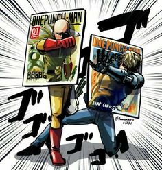 an image of a man holding up a sign that says one punch man on it