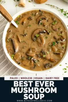 the best ever mushroom soup recipe in a white bowl