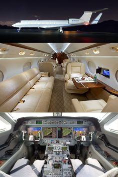 the inside and outside view of an airplane