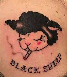 a man with a black sheep tattoo on his chest and the words, black sheep?