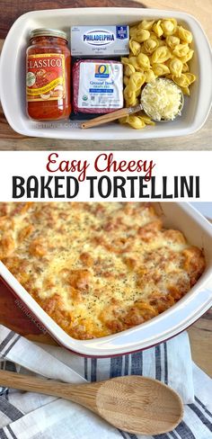 an easy cheesy baked tortilla in a casserole dish with macaroni and cheese