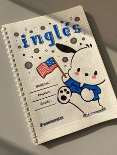 a notebook with an image of a bear holding a flag and the words infles