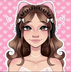 a girl wearing headphones with hearts around her neck and hair in the shape of a cat