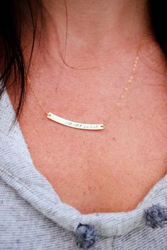 Gold Bar Necklace, Personalized Curved Bar Necklace, Name Plate Necklace, Rose Gold Filled, Yellow Gold, Mom Bar Necklace Custom Momboss Gold Bars, Necklace Name