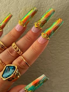 Carnival Nails, Nails Aesthetics, Extra Nails, Jewels Nails, Bahamas Trip, Fye Nails, Hippie Nails, Long Nail Designs, Inspiration Nails