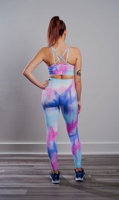 Sculpted and seamless with striking ombre hues, this set is ideal for a yoga session or low-impact workout. Full-length leggings with bum accents and a beautifully strapped sport bra, will make you will feel feminine, strong and beautiful. Leggings High- waisted fit Soft, beautiful ombre hues Thick and supportive ribbed waistband Logo discretely placed behind left ankle of legging 90% nylon; 10% spandex Model is 5'6" and wears a size S Sports Bra Light to Medium support sports bra Strappy back R Orange Tie Dye, Medium Support Sports Bra, Orange Tie, Pink Tie Dye, Low Impact Workout, Yoga Session, Sport Bra, Tight Leggings, Yoga Leggings