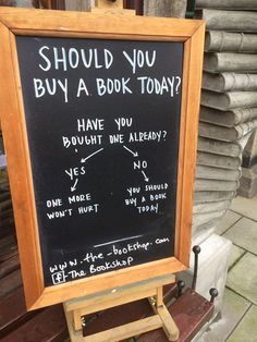 a blackboard with writing on it that says should you buy a book today?