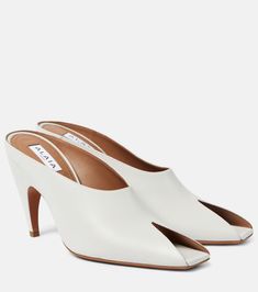 Spike leather mules in white - Alaia | Mytheresa White Mules Heels, Balenciaga Leather, Spike Shoes, Glamorous Outfits, Sheepskin Boots